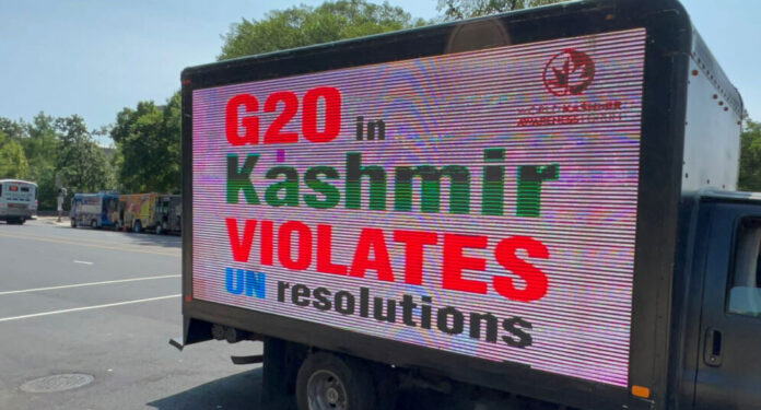Digital ads trucks flash messages around Washington demanding end to India’s occupation of Kashmir