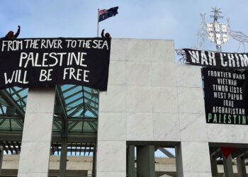 Four pro Palestine protesters arrested for scaling roof of Australia’s parliament