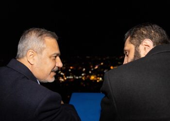 Turkish foreign minister, Syria’s new leader take in Damascus views from Mount Qasioun